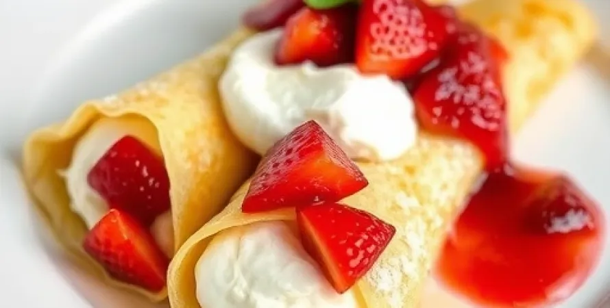 Crêpes à la ricotta avec compote de fraises et de rhubarbe