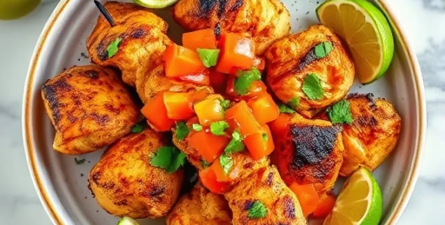 Brochettes de poulet Yucatèque avec salsa de papaye