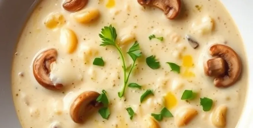Potage d'Orzo aux Champignons et Parmigiano