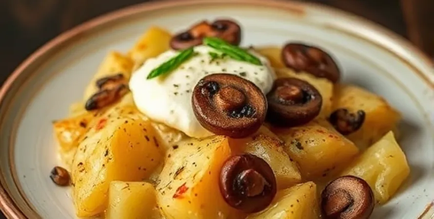 Gratin de pommes de terres aux morchelles et mascarpone