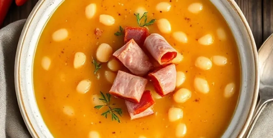 Potage de haricots au jambon