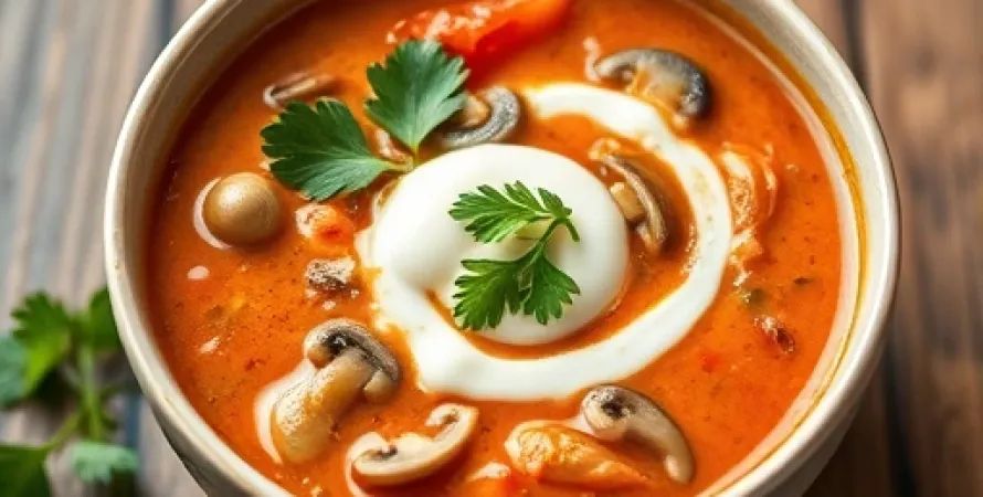 Potage aux tomates et champignons