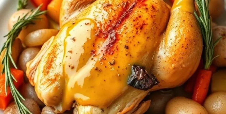 Poulet rôti au moutard et légumes