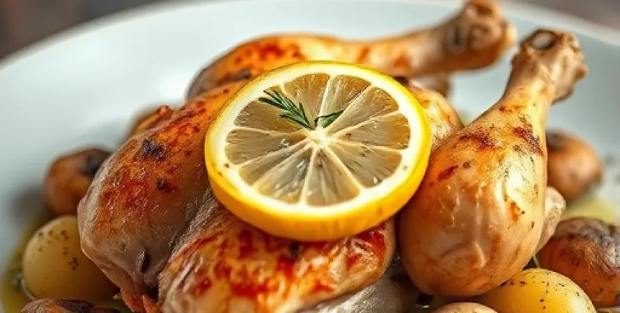 Poulet rôti au citron avec chanterelles