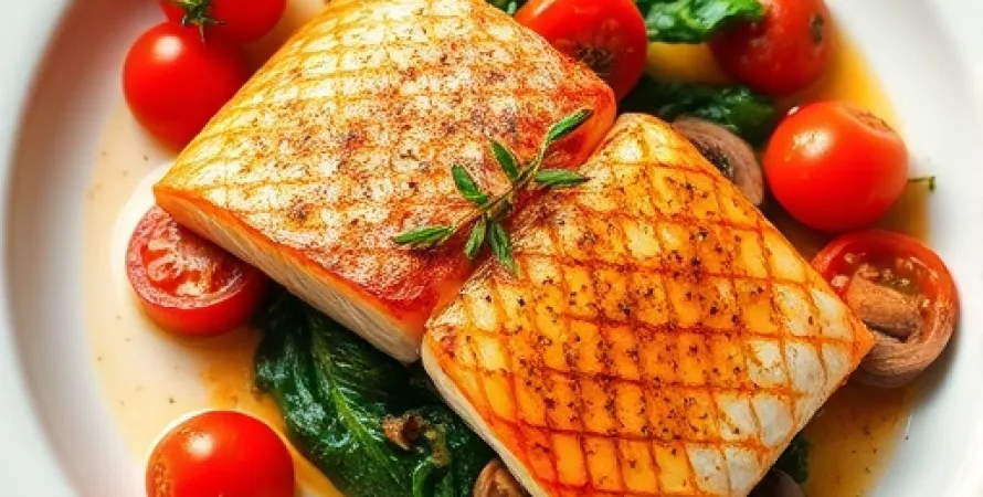 Recette Saumon au four aux tomates, épinards et champignons