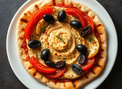 Pita pizza aux olives et tomates séchées
