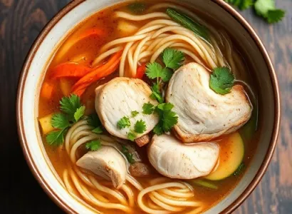 Soupe de poulet aux nouilles asiatique