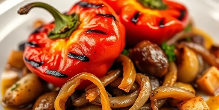 Poivrons rouges et oignons grillés