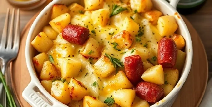 Casserole de pommes de terre, kielbasa et chou frisé