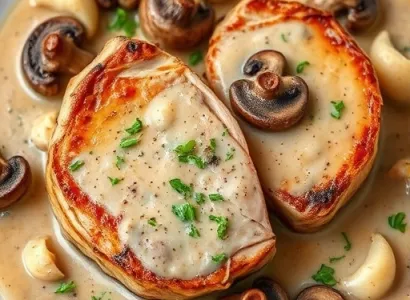 Côte de porc à la crème et champignons