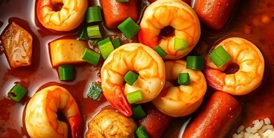 Gumbo de volaille, crevettes et saucisses