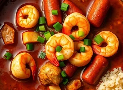 Gumbo de volaille, crevettes et saucisses