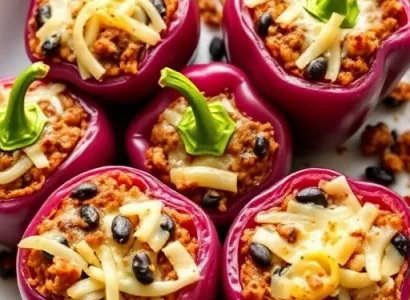 Poivrons pourpres au chorizo et haricots noirs