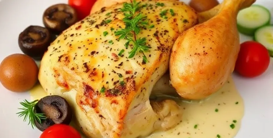 Poulet aux champignons et tomates
