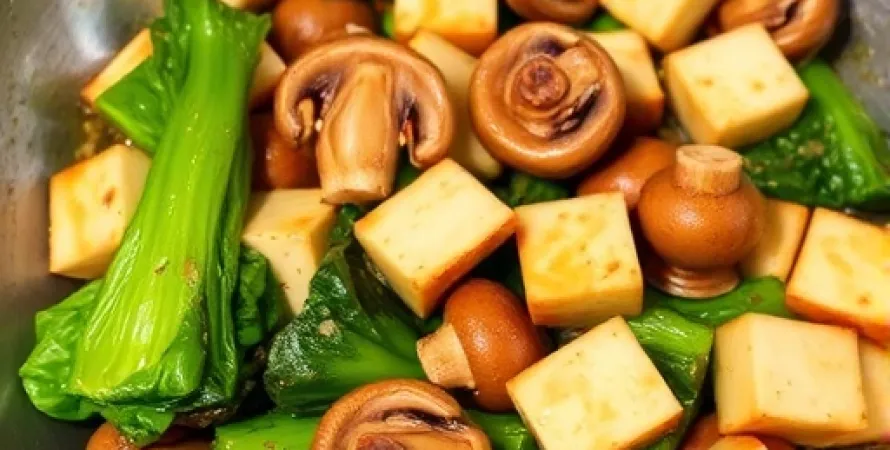 Sauté de champignons shiitake avec tofu et bok choy