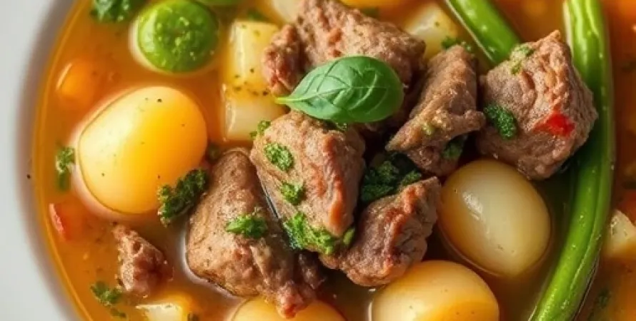 Potage au boeuf et basilic
