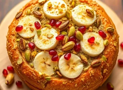 Pain au pistache, banane et grains de grenade