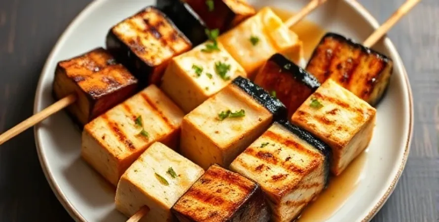 Brochettes de tofu et aubergine