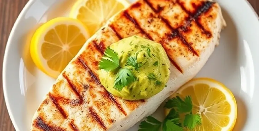 Poisson swordfish grillé au citron et beurre d'avocat