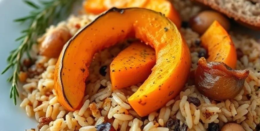 Courge butternut farcie au riz sauvage et oignon
