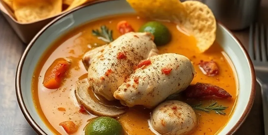 Potage de poulet au fromage et épices
