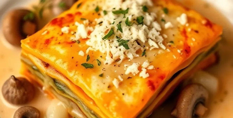 Lasagnes de courge butternut aux champignons et poireaux