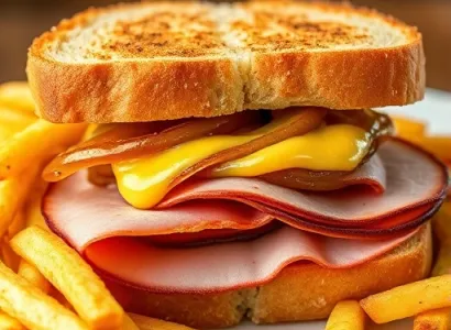 Sandwich au jambon et oignon caramélisé