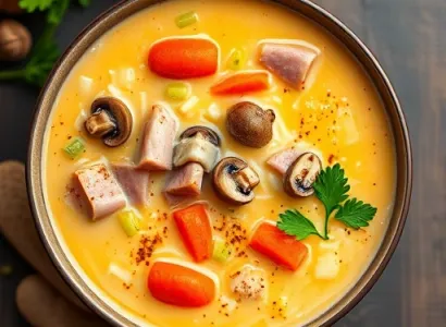 Soupe au fromage cheddar et jambon