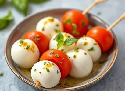 Brochettes de mozzarella au basilic