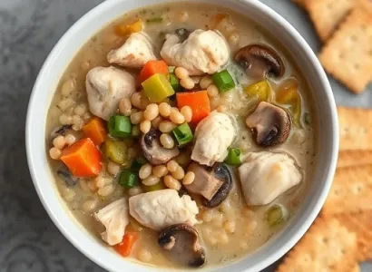 Potage au blé perlé avec poulet