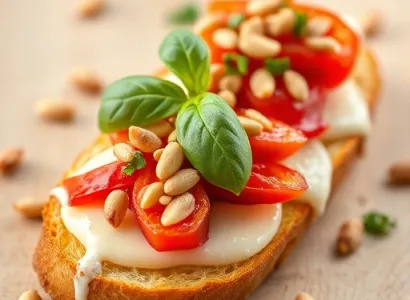 Crostini au fromage et poivrons marinés