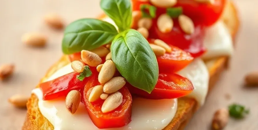 Crostini au fromage et poivrons marinés