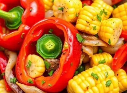 Poivrons rouges et épis de maïs