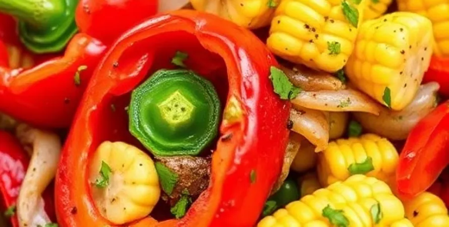 Poivrons rouges et épis de maïs