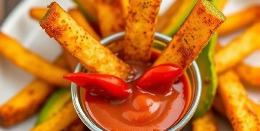 Frites d'avocat avec ketchup habanero
