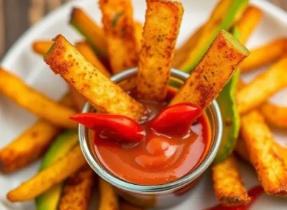 Frites d'avocat avec ketchup habanero