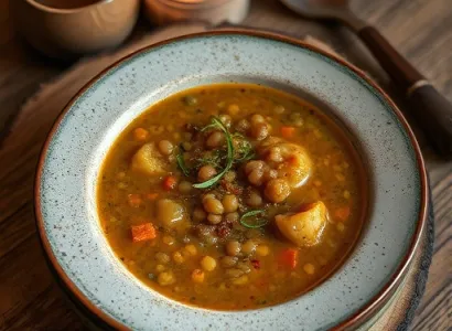 Potage de lentilles aux épices et noix de coco