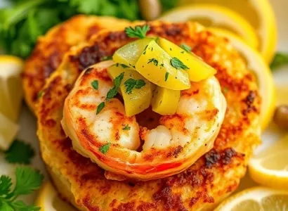 Gallettes de crevettes au cornichon avec salsa de citron