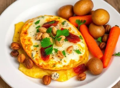 Omelette au fromage bleu et bacon caramelisé