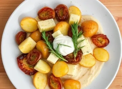 Purée de pommes de terre au gorgonzola et oignons caramelisés