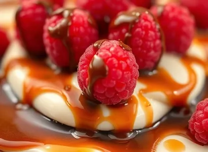 Sauce aux framboises et caramel au chocolat