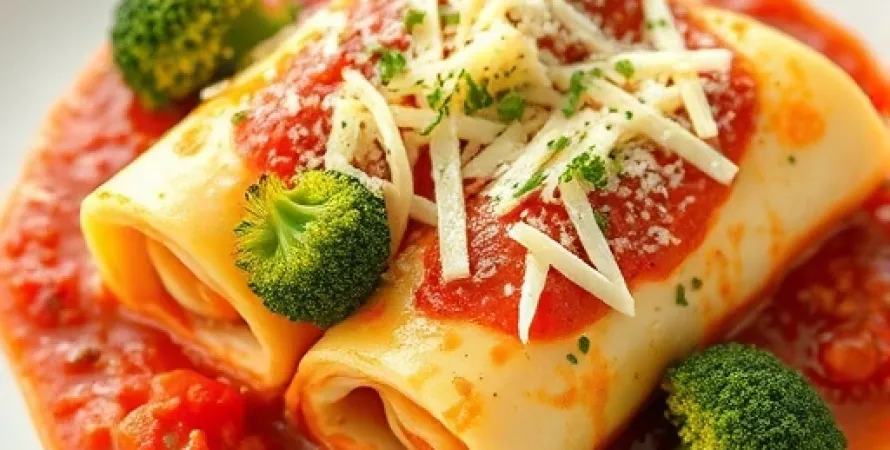 Manicotti au broccoli et sauce poivron rouge