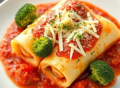 Manicotti au broccoli et sauce poivron rouge