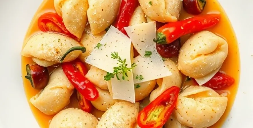 Poivrons sauce douce et aigre avec pâtes en nœud