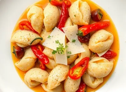 Poivrons sauce douce et aigre avec pâtes en nœud