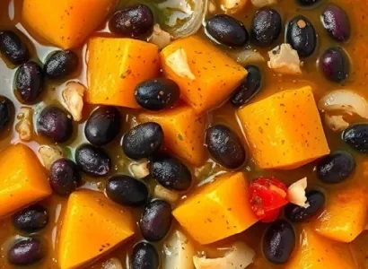 Potage de citrouille et haricots noirs