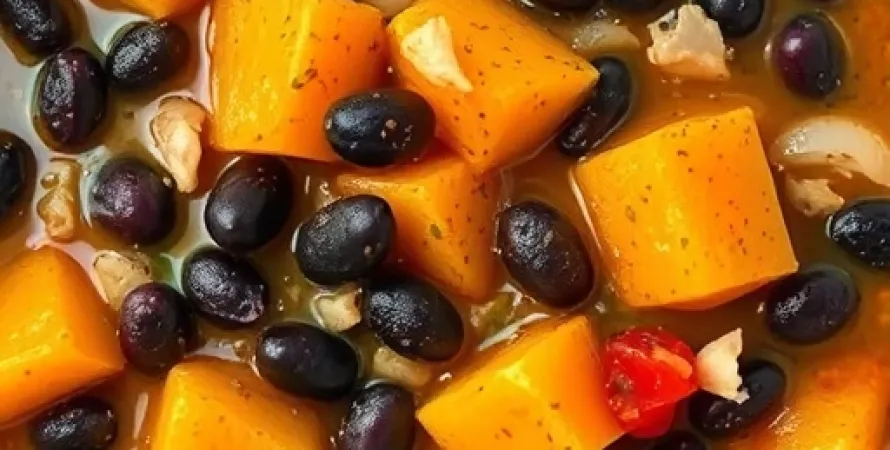 Potage de citrouille et haricots noirs