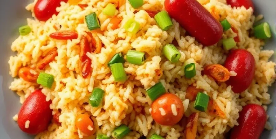 Riz frit aux hot dogs