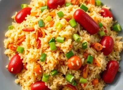 Riz frit aux hot dogs