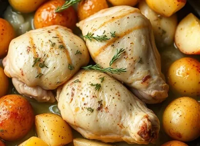 Poitrines de poulet aux pommes et oignons